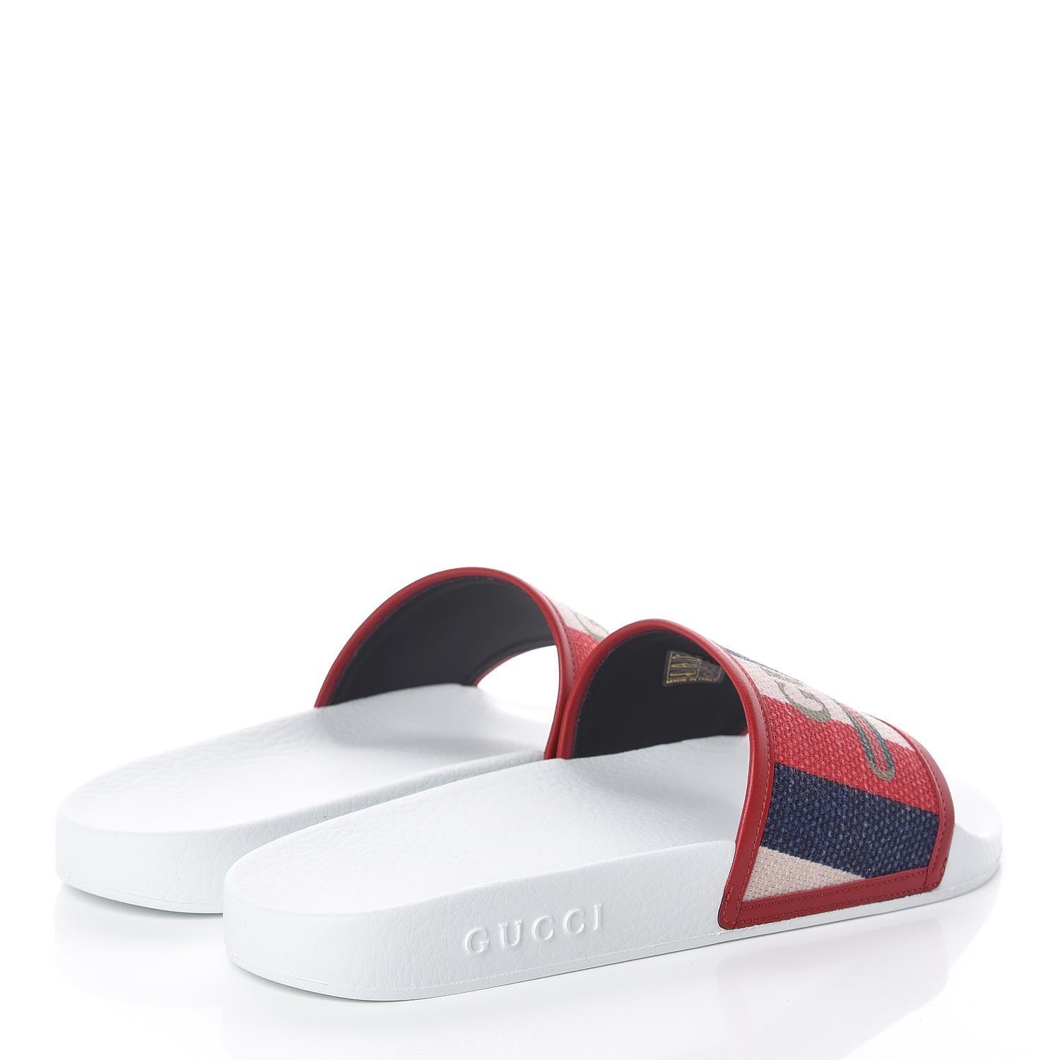 Gucci Canvas Sylvie Stripe Logo Mens Pursuit Slide Sandals 11 Mystic White Hibiscus Red Maritime 4 of 8