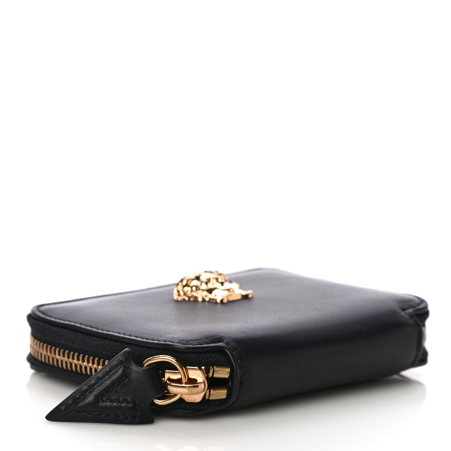 Calfskin Medusa Compact Zip Around Wallet Black