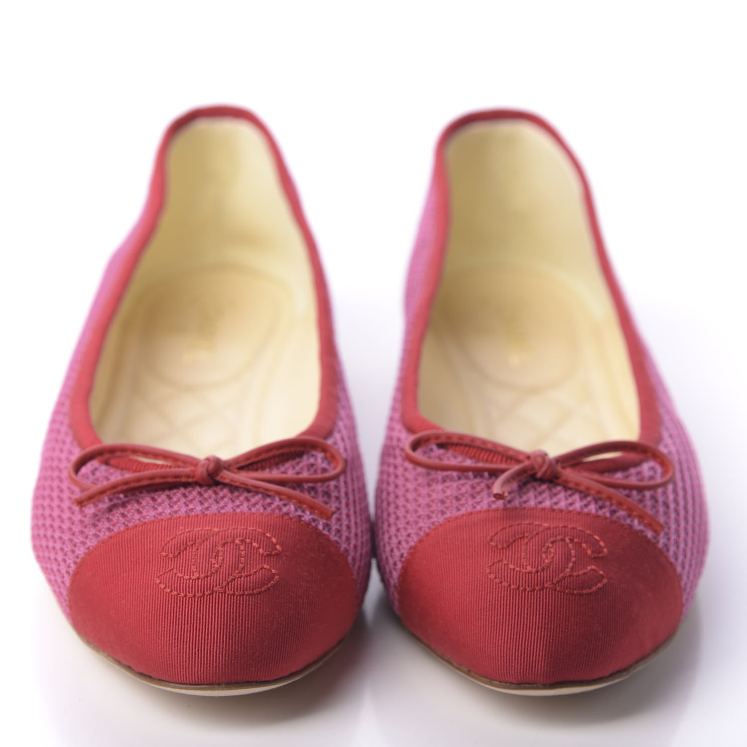 Chanel Grosgrain Cap Toe Ballerina Flats 38 Pink Red 2 of 10