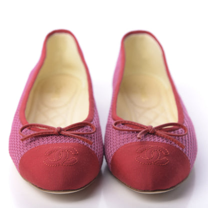 Chanel Grosgrain Cap Toe Ballerina Flats 38 Pink Red 2 of 10