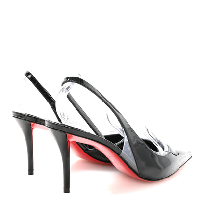 Christian Louboutin Patent PVC Posticha 80 Slingback Pumps 37 Black 5 of 9