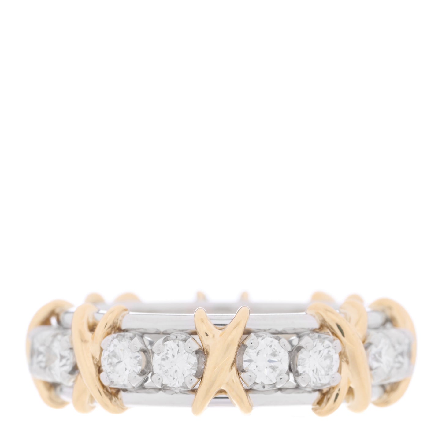 Platinum 18K Yellow Gold Diamond Schlumberger Sixteen Stone Ring 53 6.5