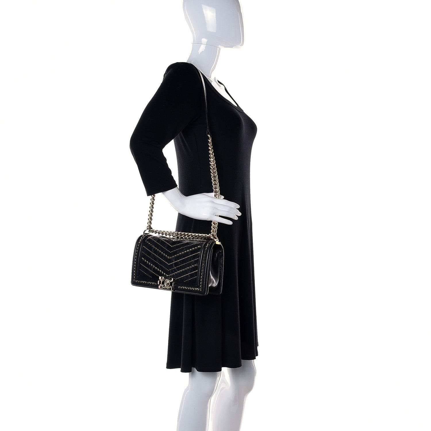 Chanel Crumpled Calfskin Chevron Chain Medium Boy Flap Black 2 of 12