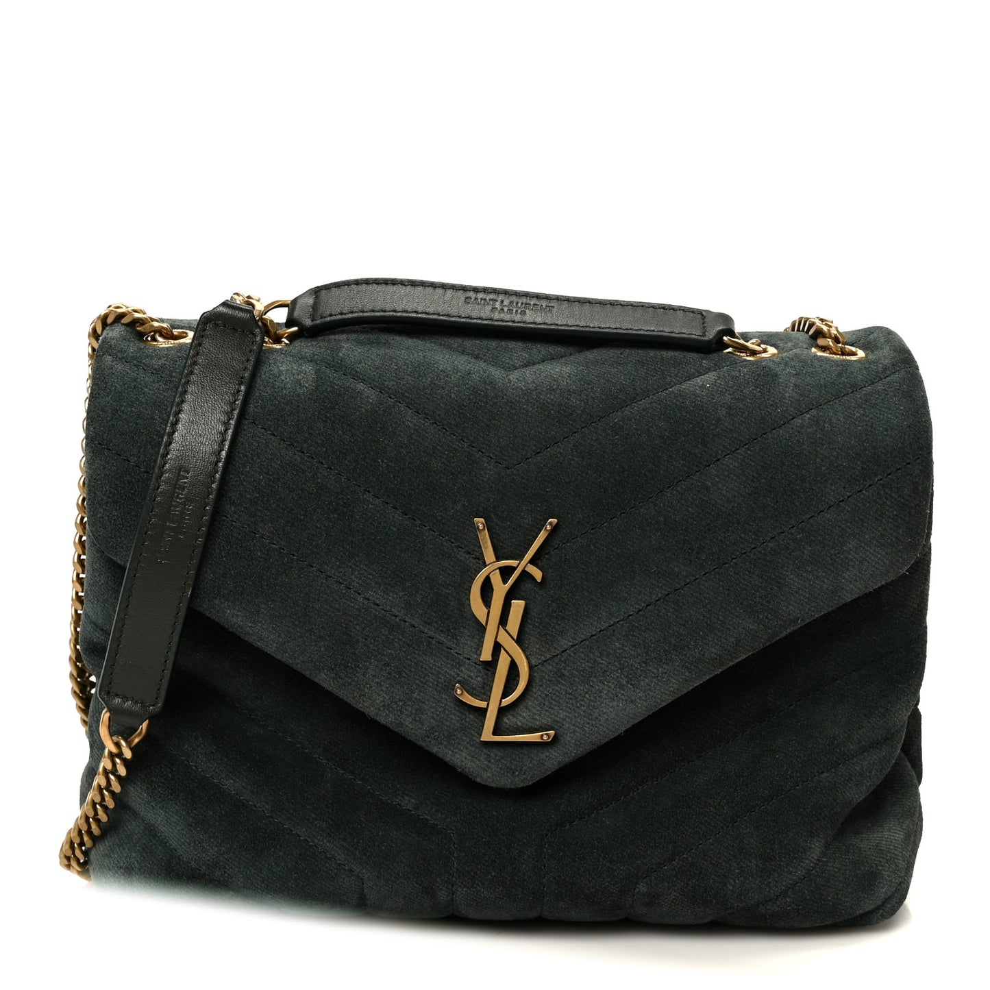 Suede Calfskin Y Quilted Monogram Small Loulou Chain Satchel Green