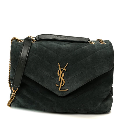 Saint Laurent Suede Calfskin Y Quilted Monogram Small Loulou Chain Satchel Green 1 of 11