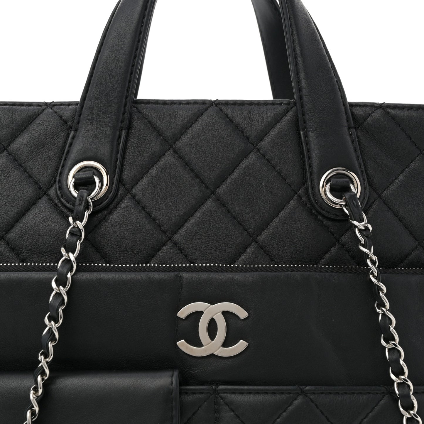 Calfskin Quilted Ultra Pocket Shopping Tote Black