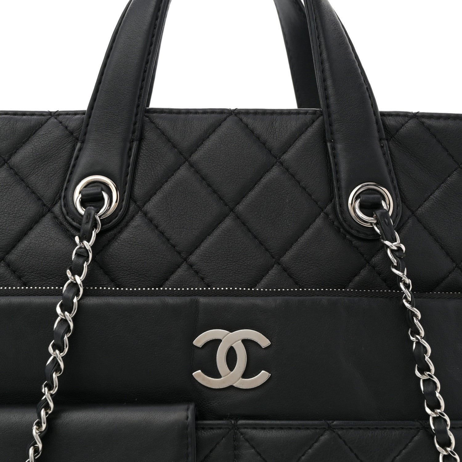 Chanel Calfskin Quilted Ultra Pocket Shopping Tote Black 8 of 12