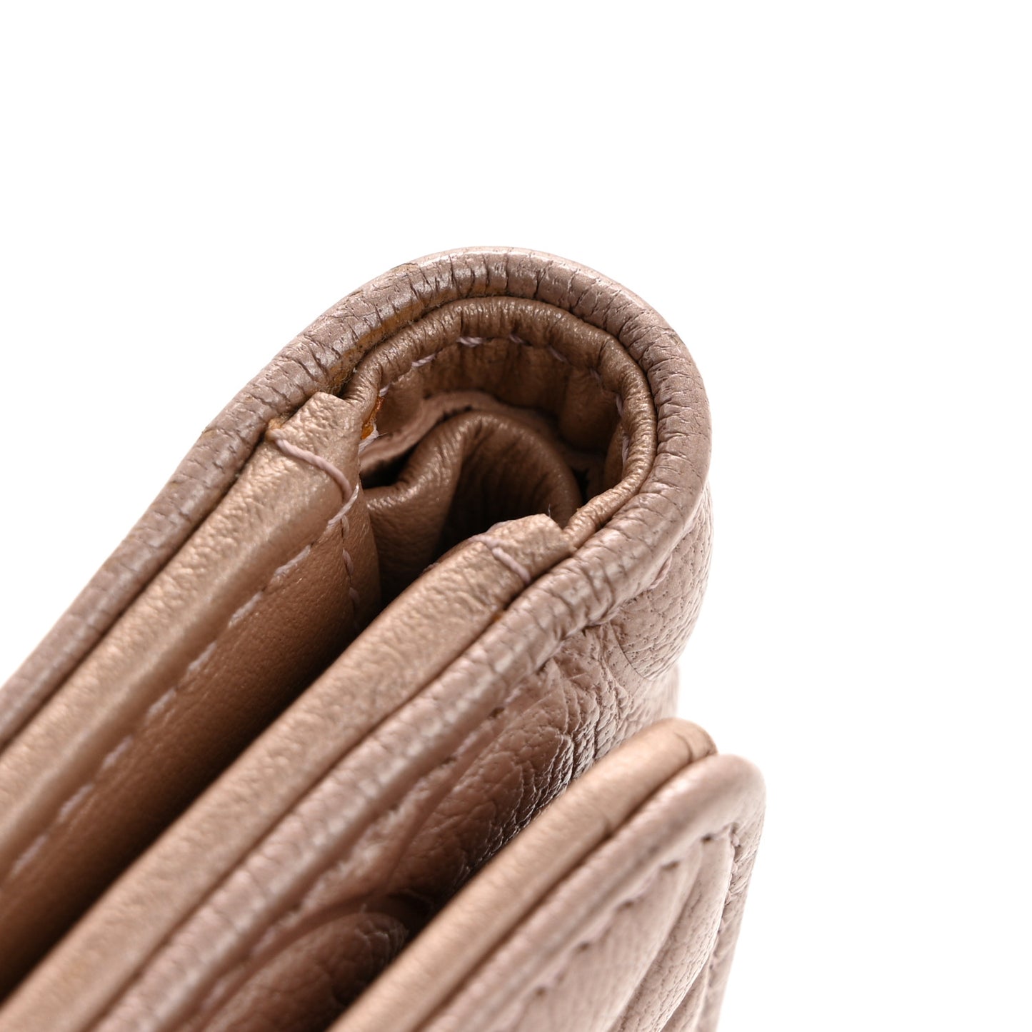 Goatskin Camellia Embossed Compact Wallet Pink