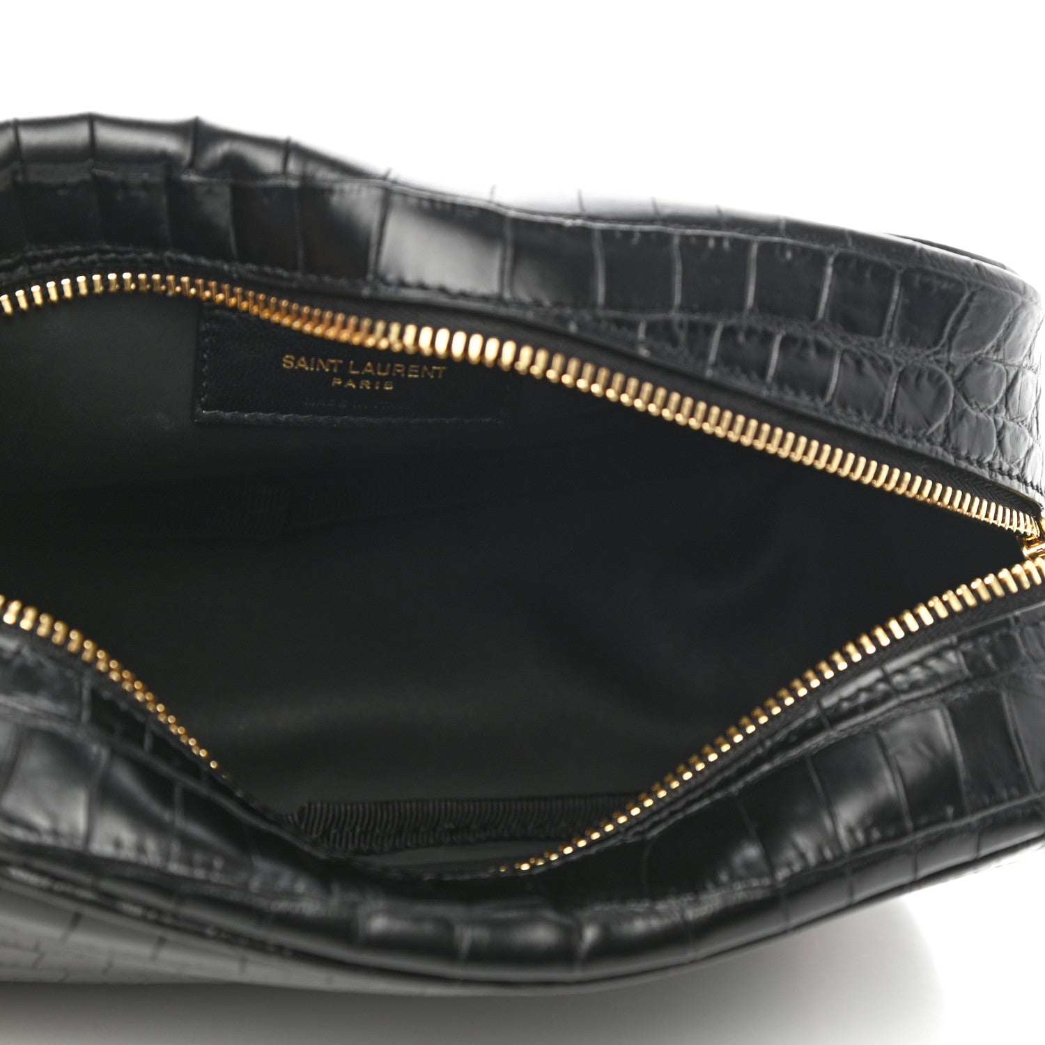 Saint Laurent Calfskin Crocodile Embossed Cosmetic Case Black 5 of 9