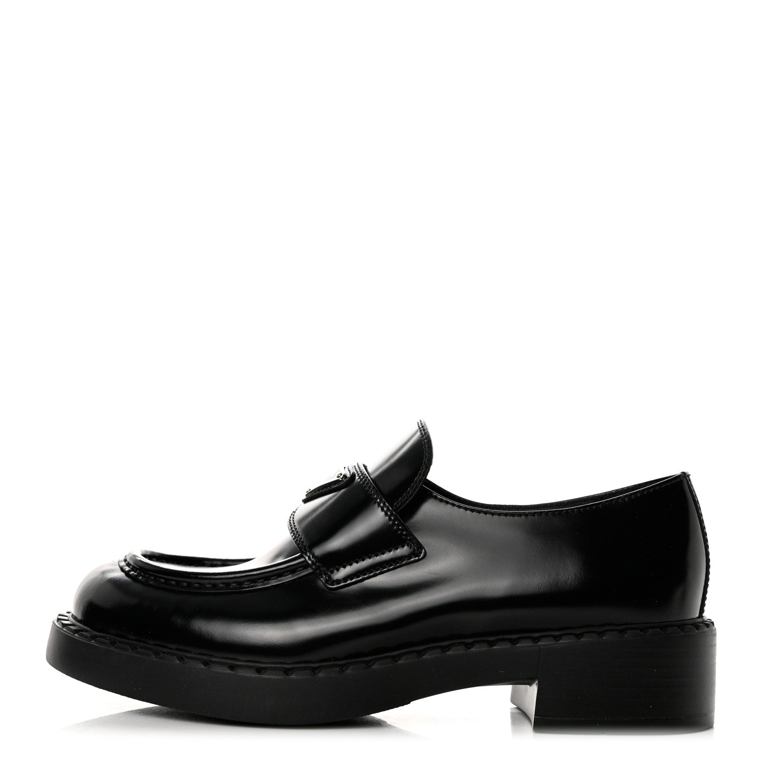 Prada Spazzolato Metal Triangle Logo 50mm Loafers 38.5 Black 1 of 9