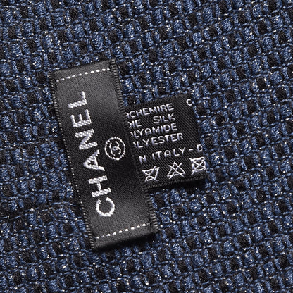 Chanel Cashmere Silk CC Fringe Scarf Blue 4 of 8