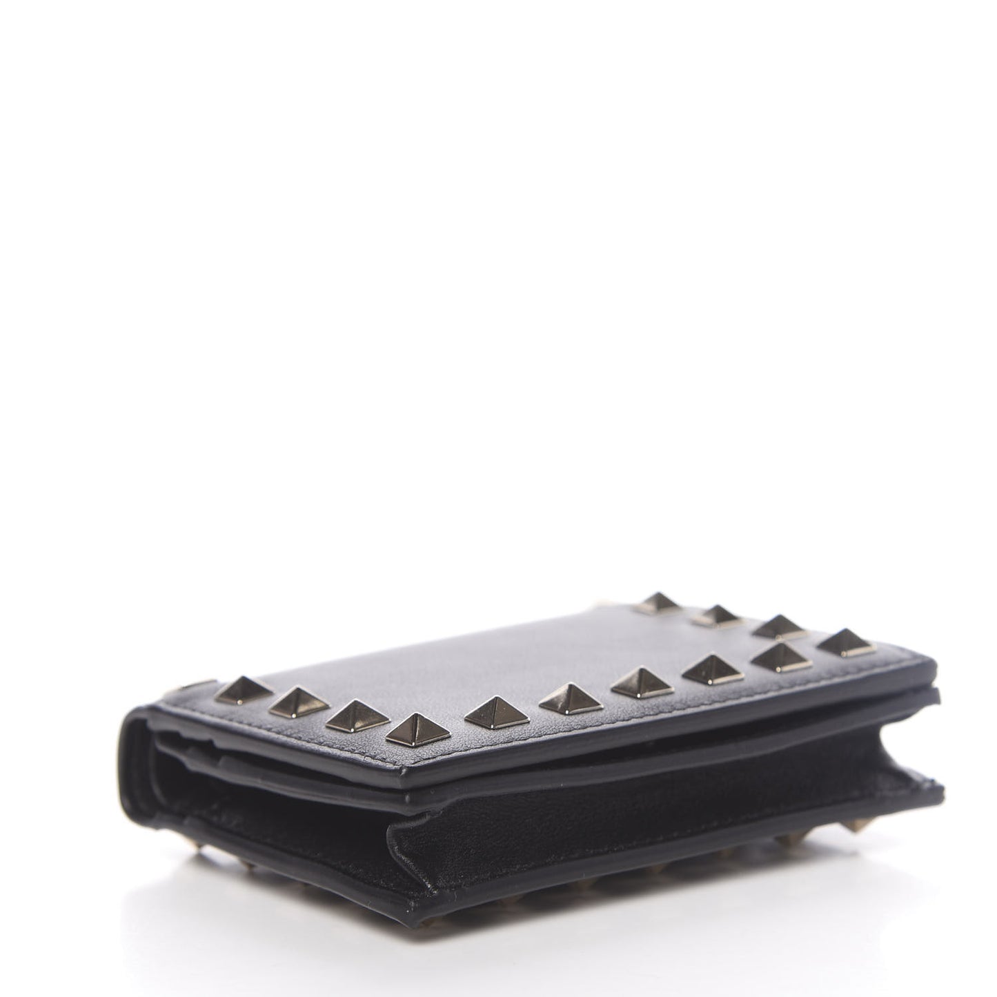Calfskin Rockstud French Flap Wallet Black