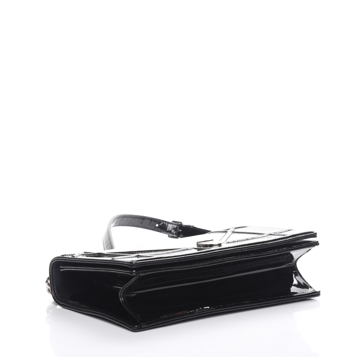 Patent Medium Diorama Flap Bag Black
