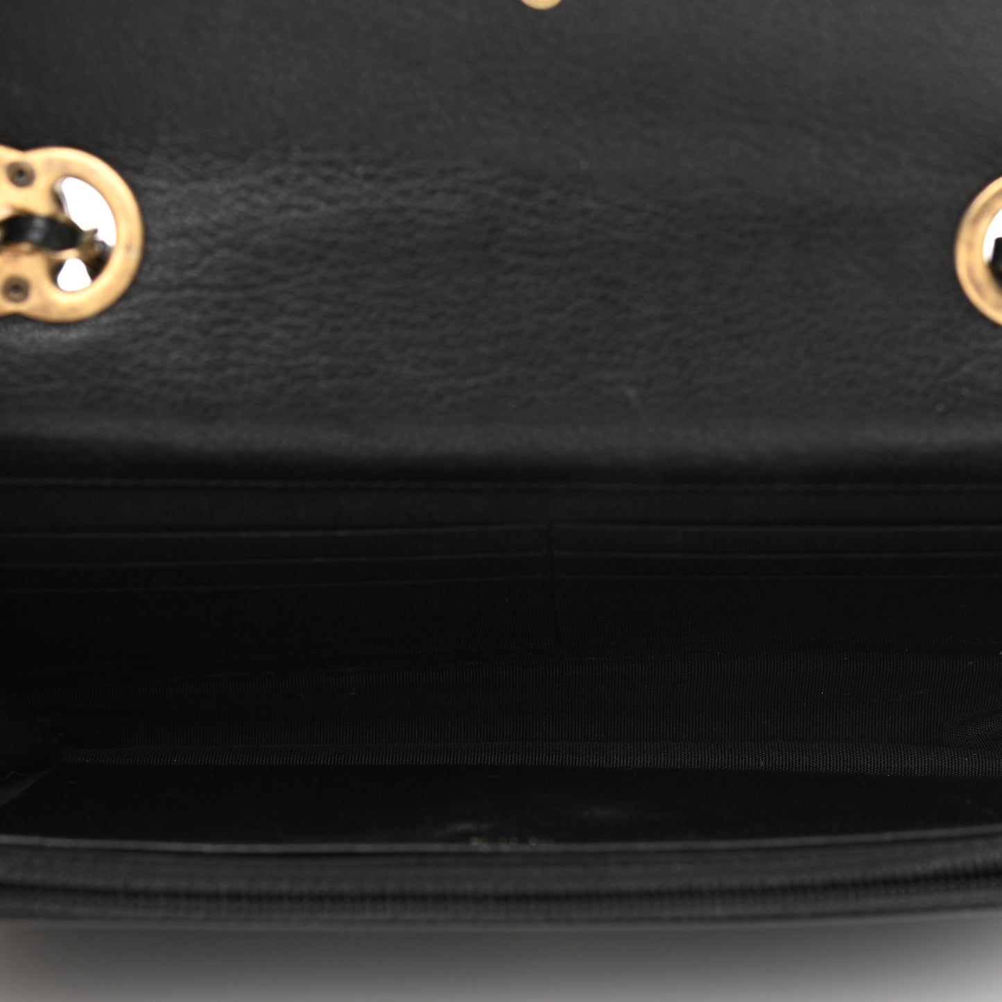 Patent Goatskin Quilted CC Eyelet Wallet On Chain WOC Black