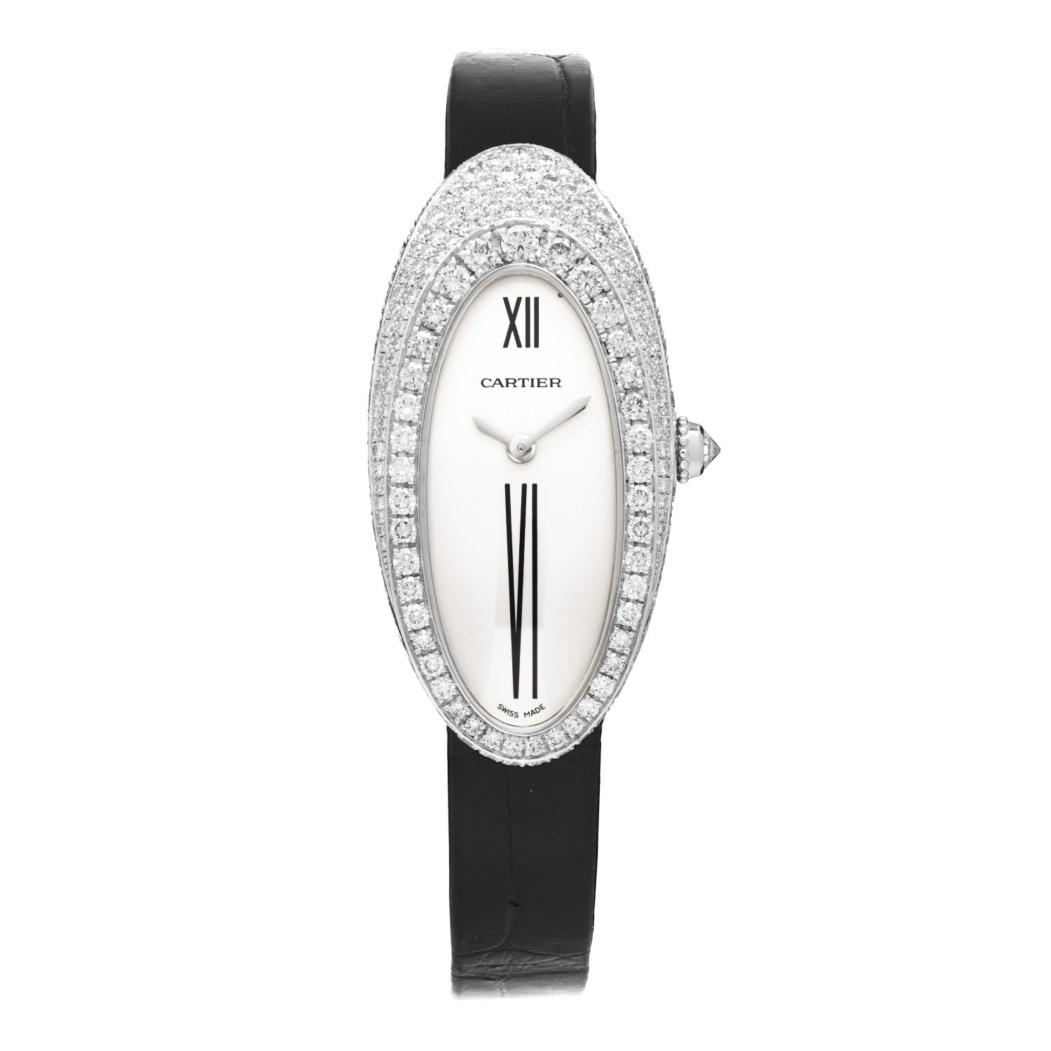 Cartier 18K White Gold Alligator Diamond Pave Bezel 20mm Alcyone Quartz Watch 1 of 4