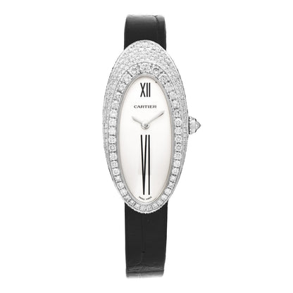 Cartier 18K White Gold Alligator Diamond Pave Bezel 20mm Alcyone Quartz Watch 1 of 4