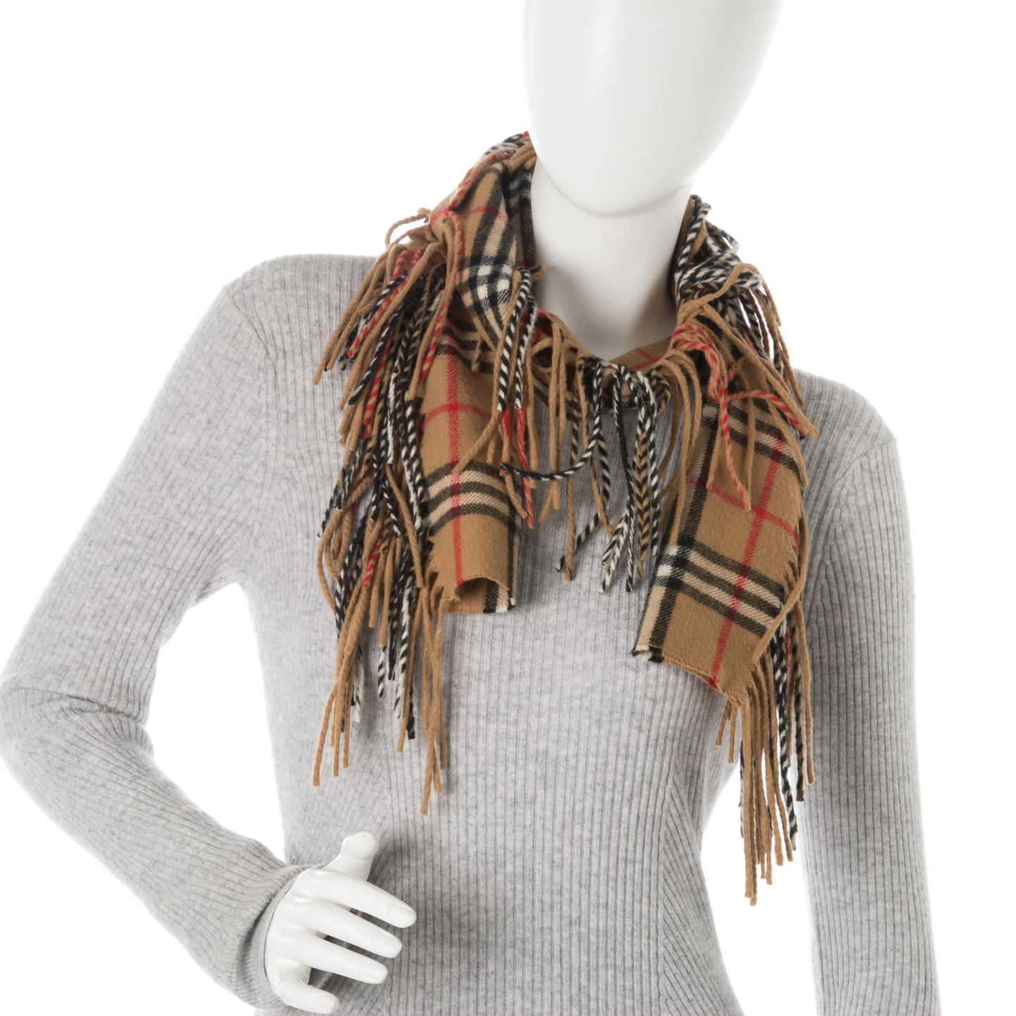 Cashmere House Check Fringe Scarf Camel
