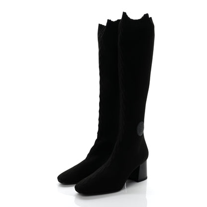 Hermes Knit Calfskin Fontaine 60 Boots 38 Black 3 of 8