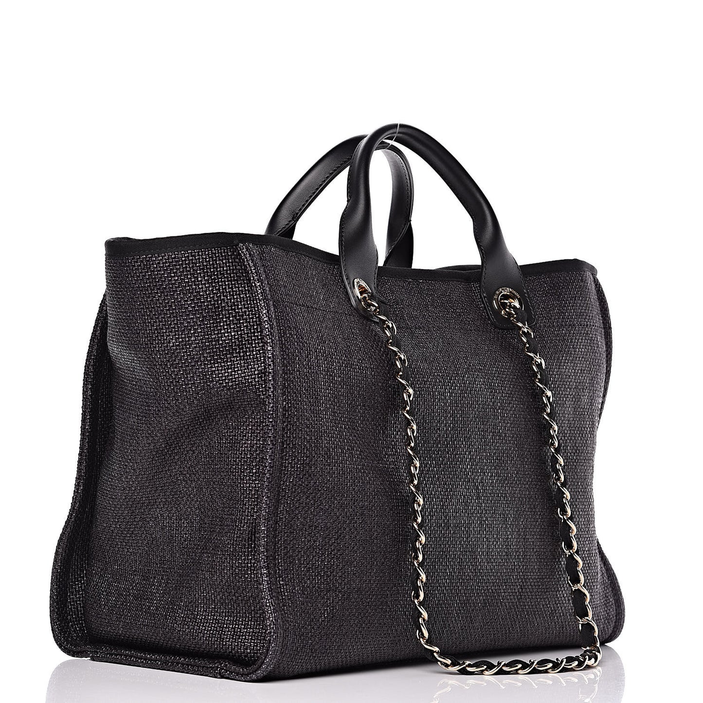 Woven Straw Raffia Large Deauville Tote Black