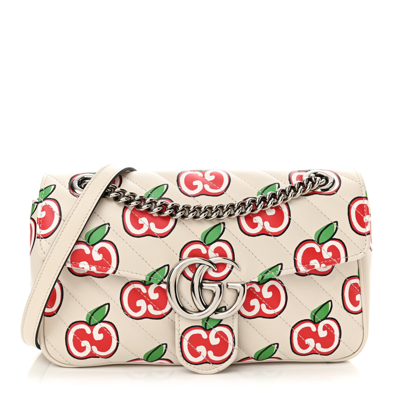 Gucci Calfskin Matelasse Diagonal GG Apple Small GG Marmont Shoulder Bag Ivory 1 of 12