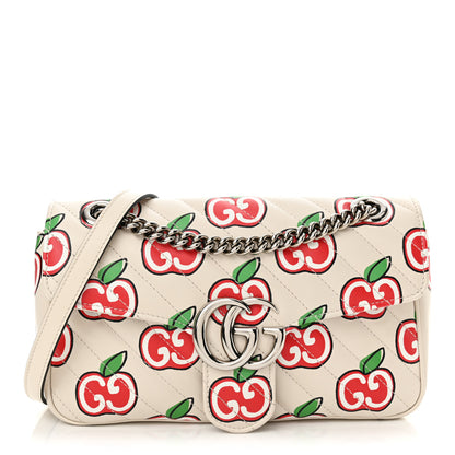 Gucci Calfskin Matelasse Diagonal GG Apple Small GG Marmont Shoulder Bag Ivory 1 of 12