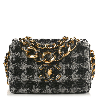 Chanel Wool Tweed Quilted Small Elegant Chain Flap Black Grey 1 of 9