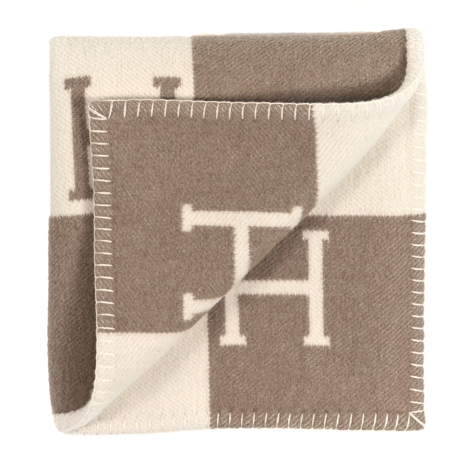 Hermes Wool Cashmere Avalon Baby Blanket Noisette Moyen White 2 of 3