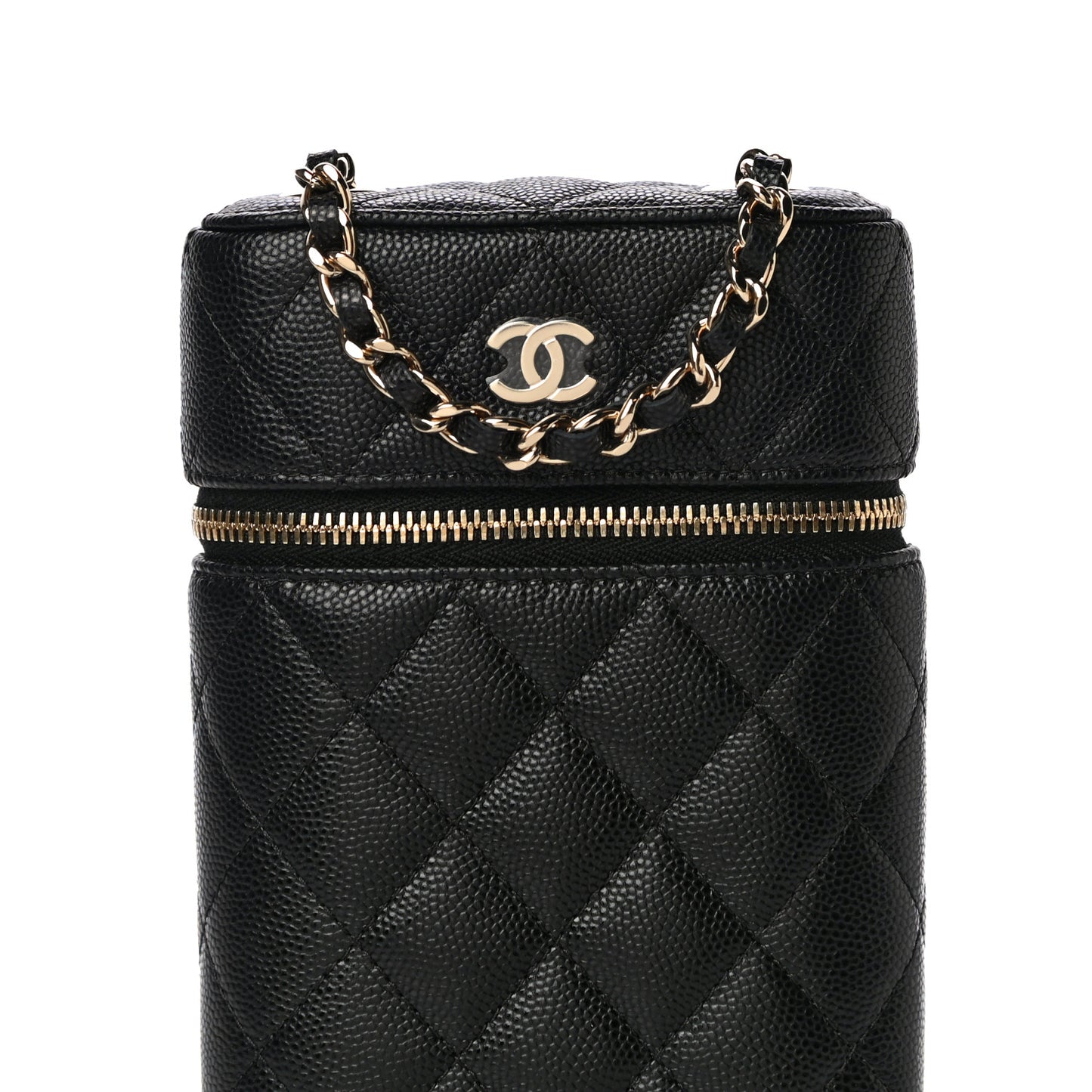 Caviar Quilted Phone Holder With Chain Black