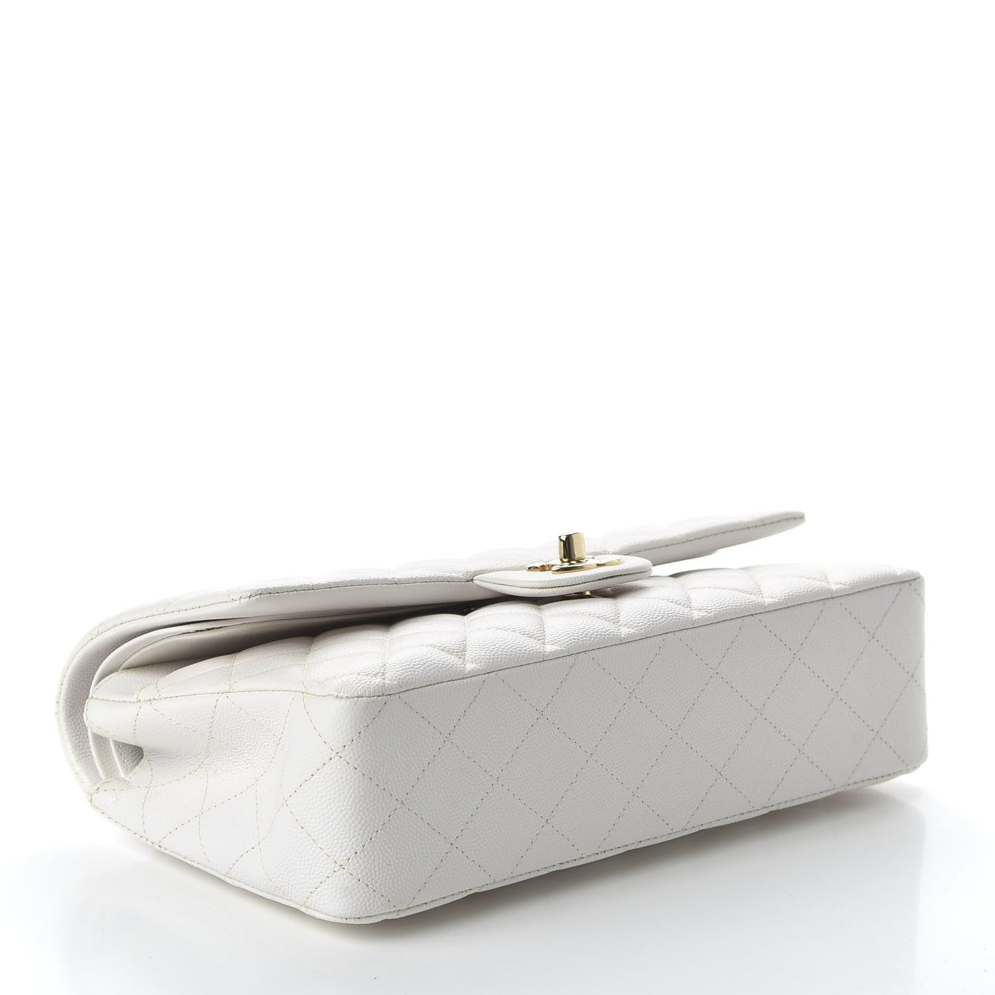 Caviar Quilted Medium Double Flap White
