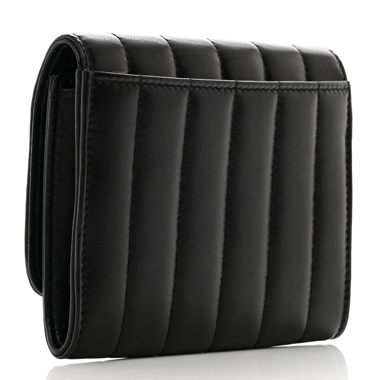 Lambskin Matelasse Monogram Vicky Tri-Fold Wallet Black