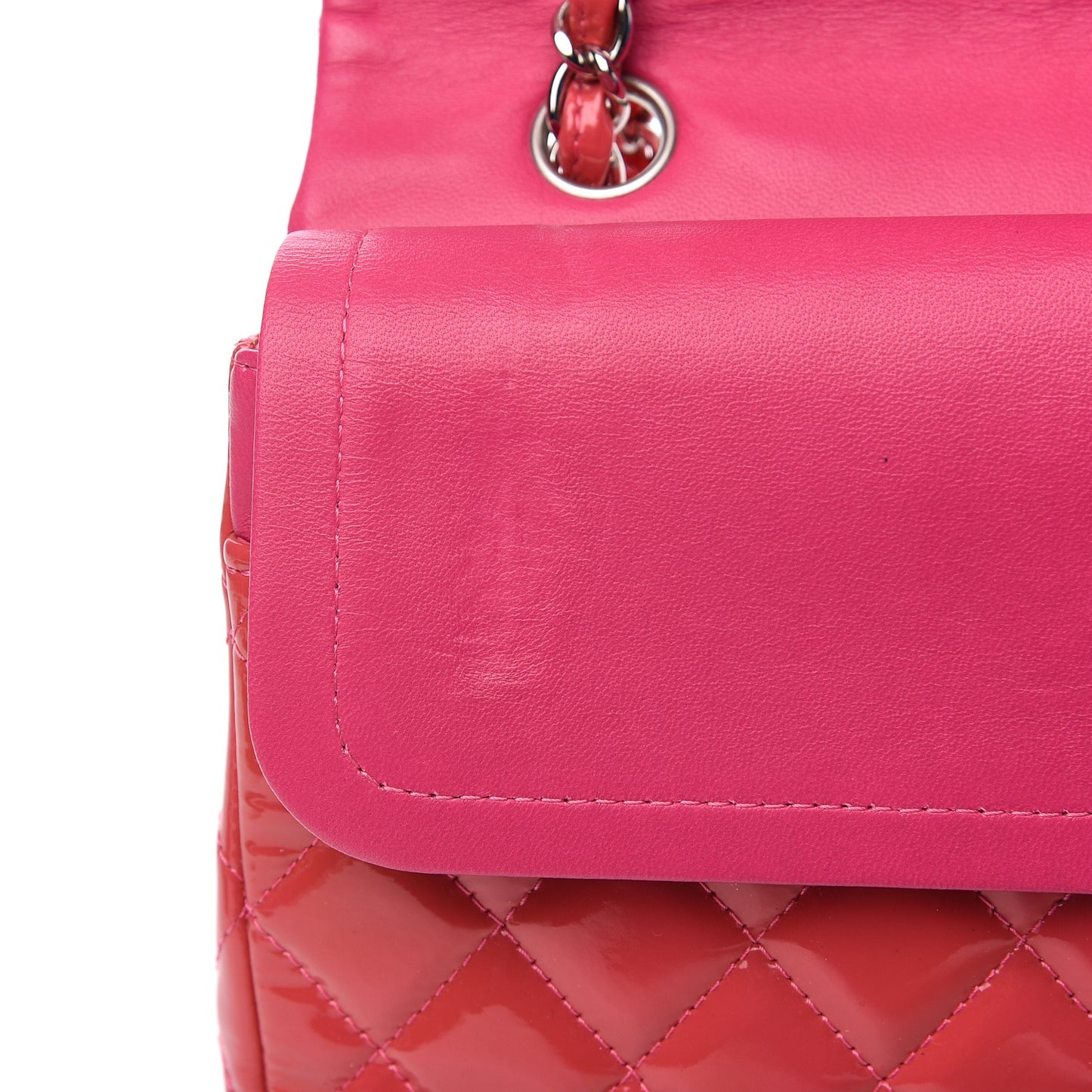 Patent Quilted Medium Double Flap Fuchsia