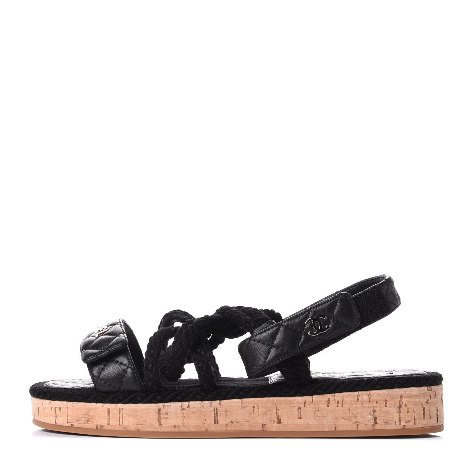 Chanel Cord Lambskin Quilted Logo Sandals 39 Black 1 of 11