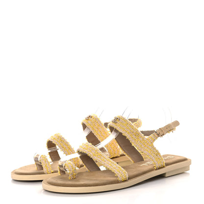 Chanel Tweed CC Sandals 39.5 Yellow Light Pink 3 of 9