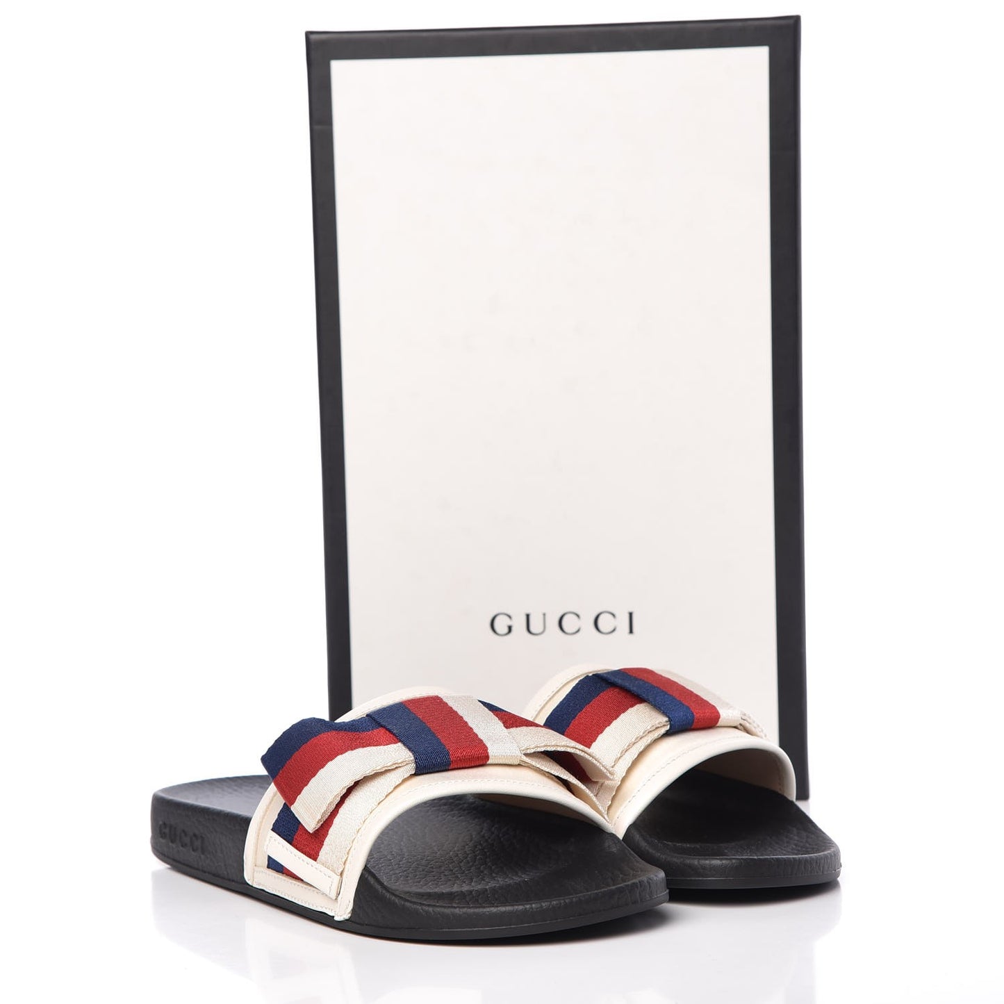 Satin Web Sylvie Bow Slide Sandals 37 White