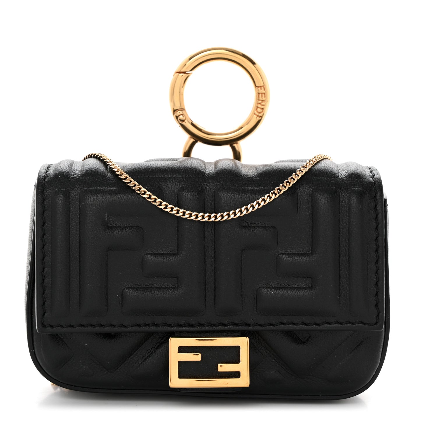 Nappa FF Embossed Nano Baguette Charm Black