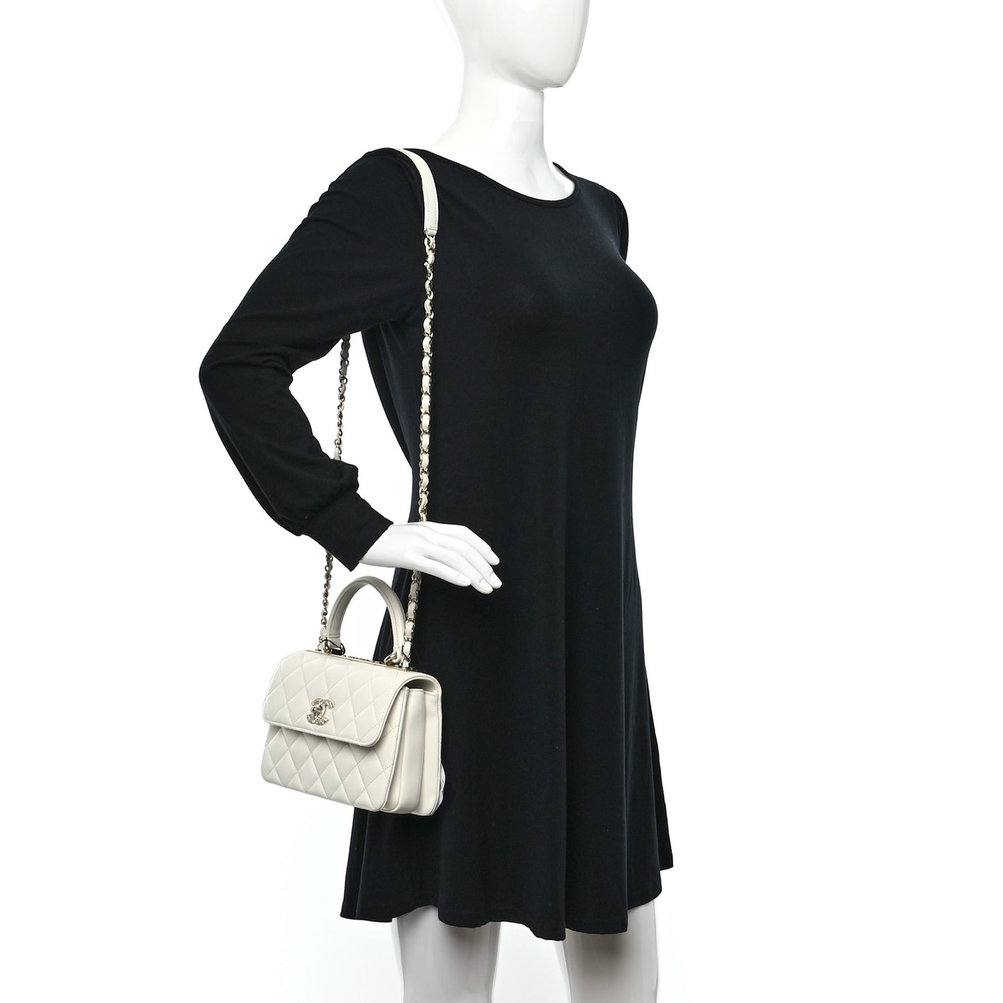 Lambskin Crystal Quilted Mini Trendy CC Dual Handle Flap Bag White