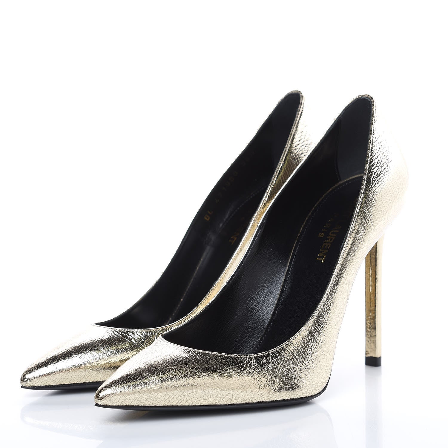 Saint Laurent Metallic Supercrack Goatskin Anja 105 Pumps 38.5 Platino 3 of 9
