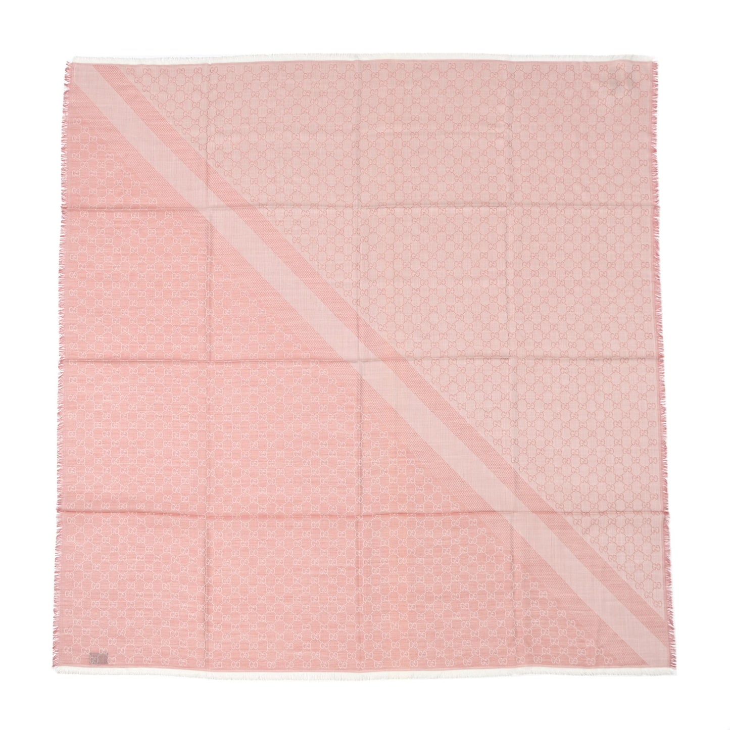 Wool Silk Monogram GGWeb Fringe Shawl Rose Ivory