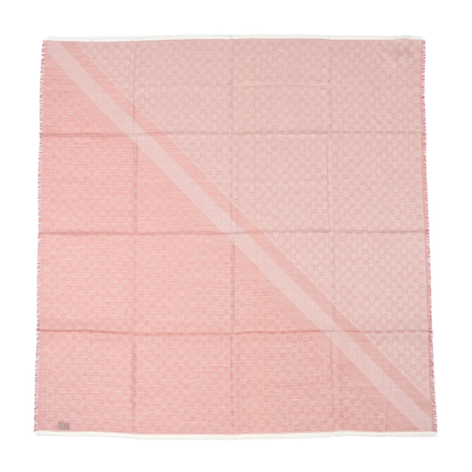 Gucci Wool Silk Monogram GGWeb Fringe Shawl Rose Ivory 1 of 8