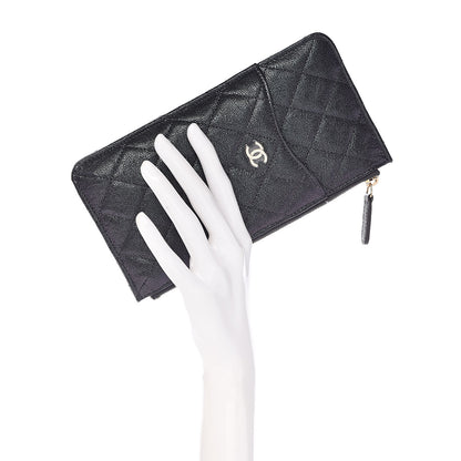 Chanel Iridescent Caviar Quilted Classic Flat Wallet Pouch Black 2 of 8