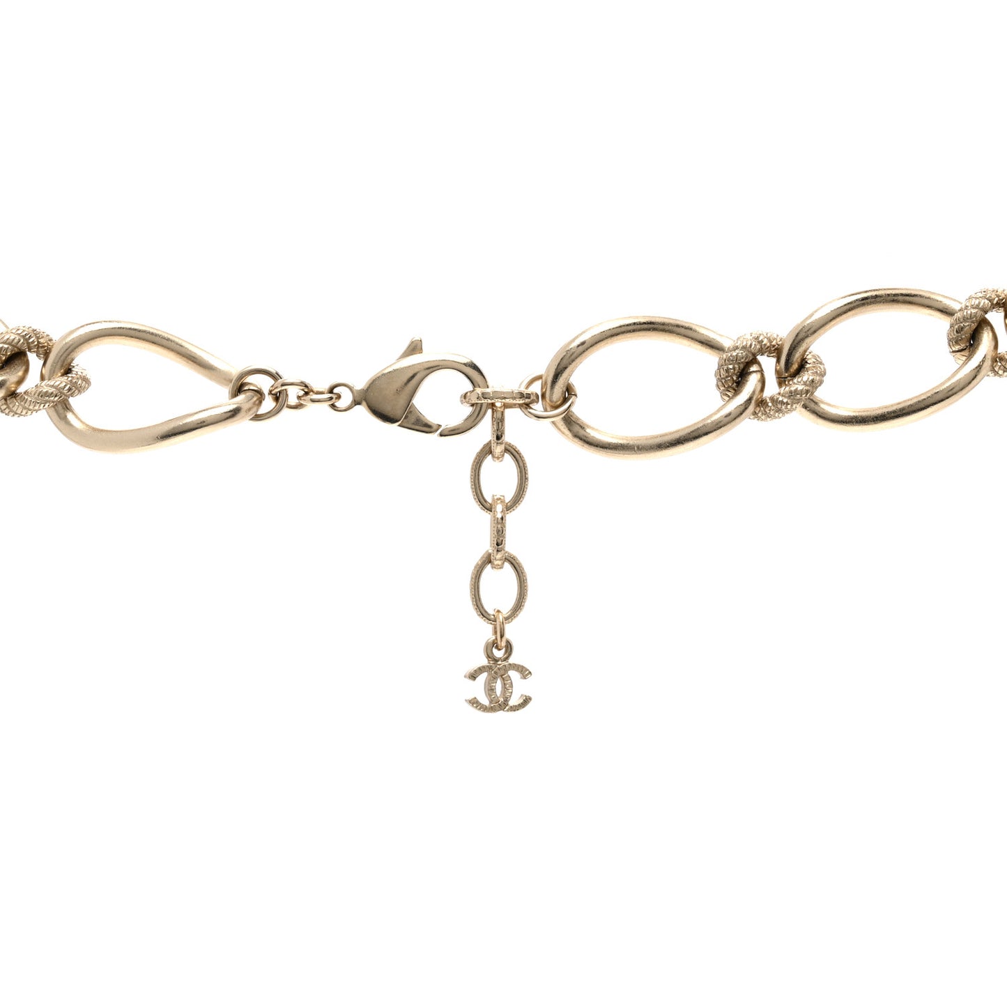 Metal Pearl Chain CC Paris Pendant Long Necklace Light Gold