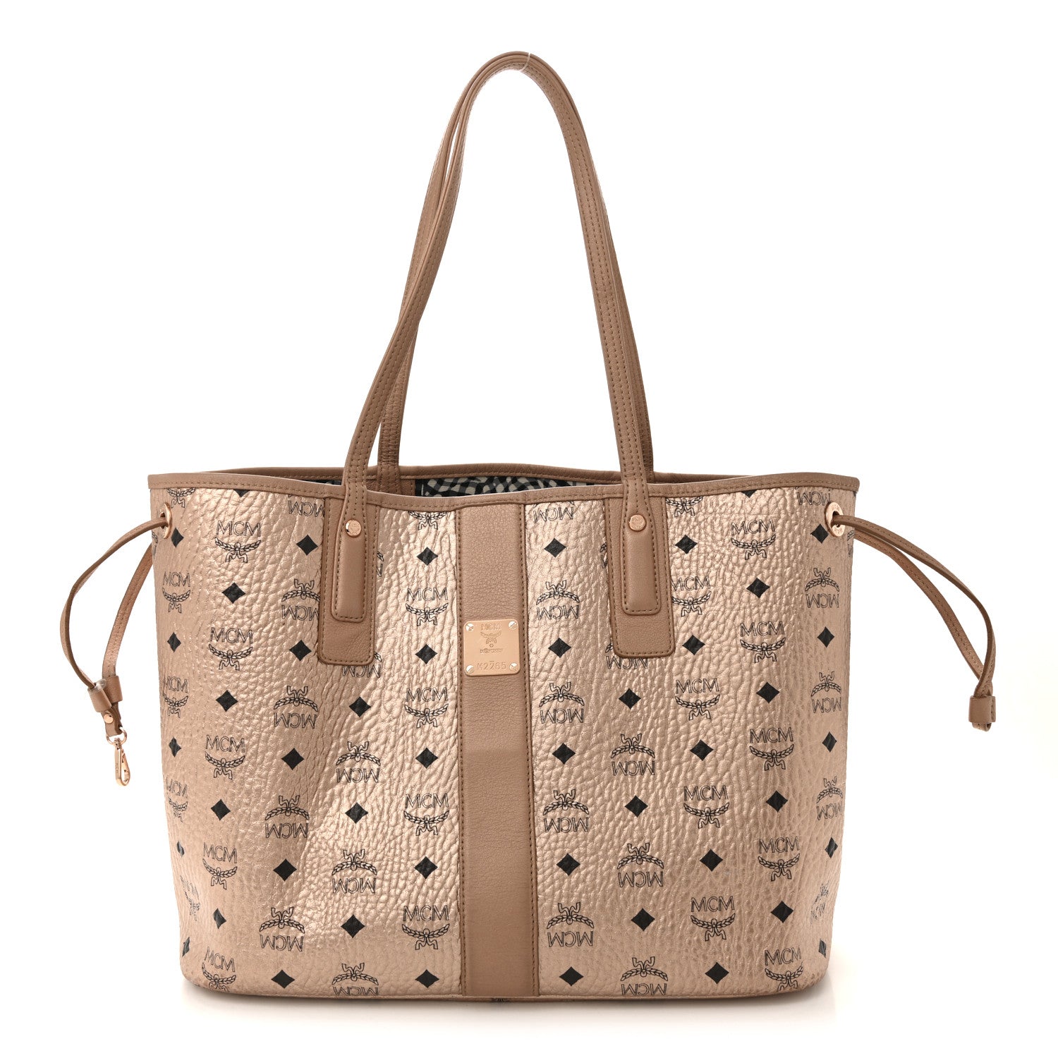 MCM Metallic Visetos Medium Liz Reversible Shopper Tote Champagne Gold 1 of 25