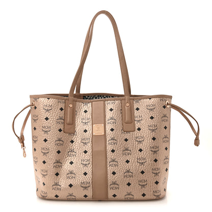 MCM Metallic Visetos Medium Liz Reversible Shopper Tote Champagne Gold 1 of 25