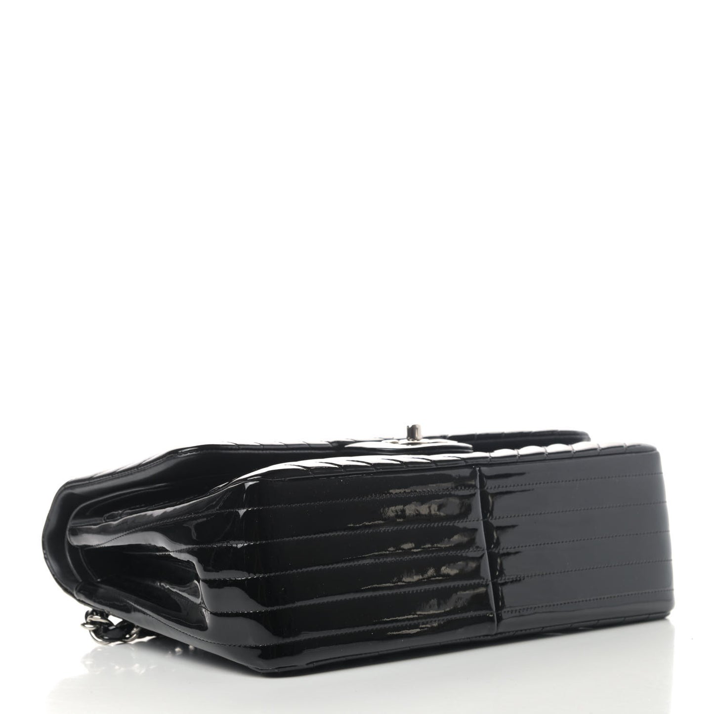 Patent Chevron Quilted Jumbo Double Flap Black