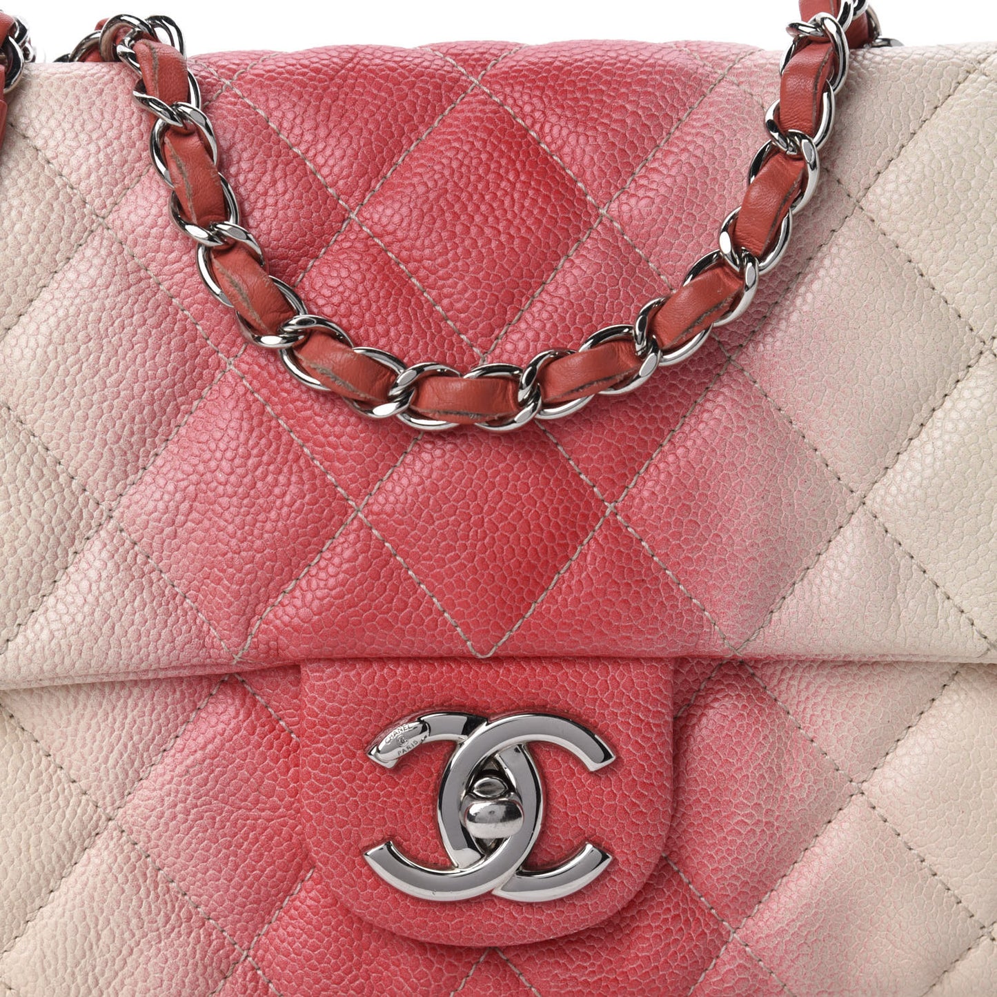 Caviar Quilted Ombre Medium Single Flap White Rose Pink