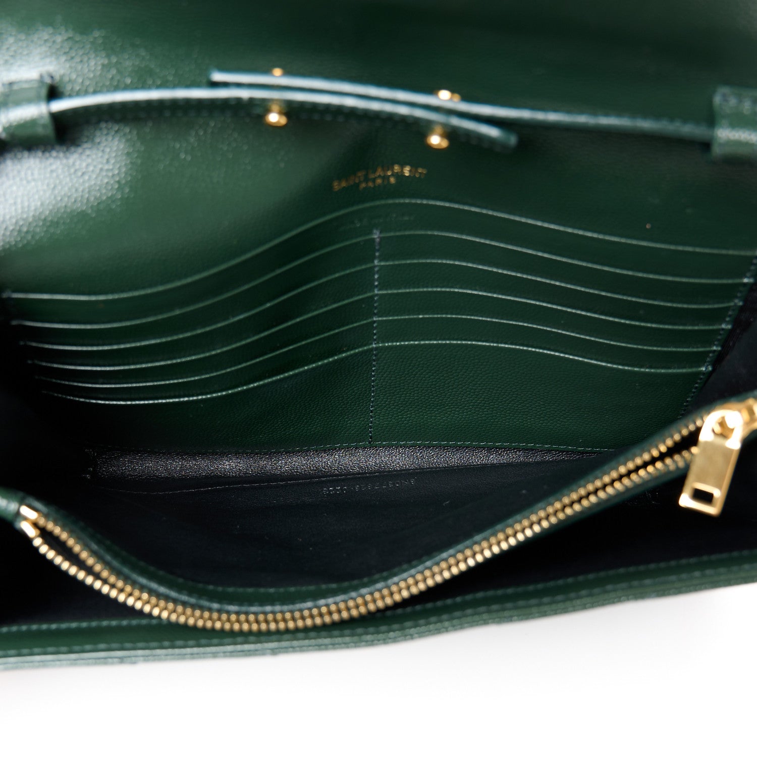 Saint Laurent Grain De Poudre Matelasse Chevron Monogram Chain Wallet Dark Green 5 of 10