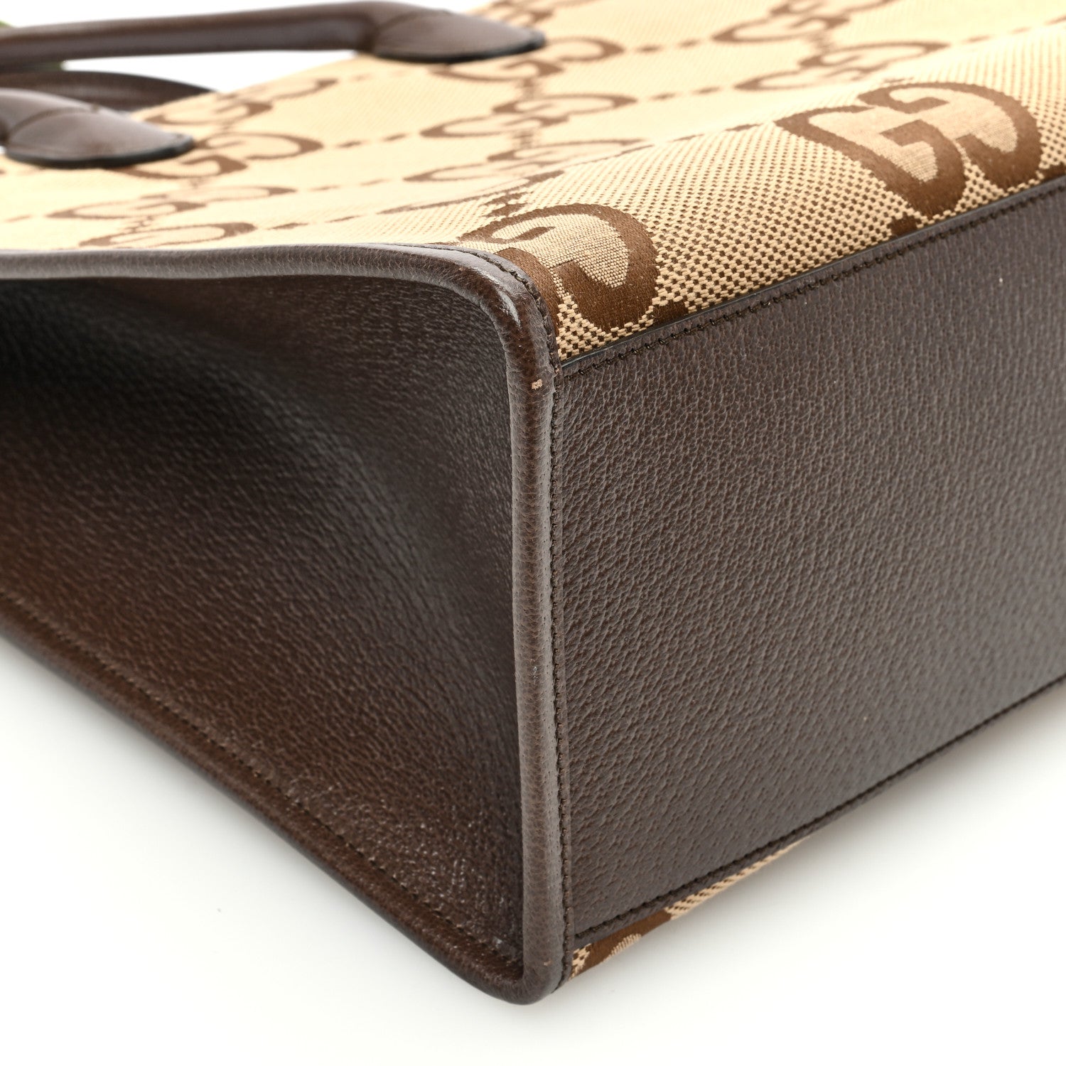 Gucci Monogram Jumbo GG Textured Dollar Calfskin Web Tote Bag Camel Ebony New Acero 9 of 10