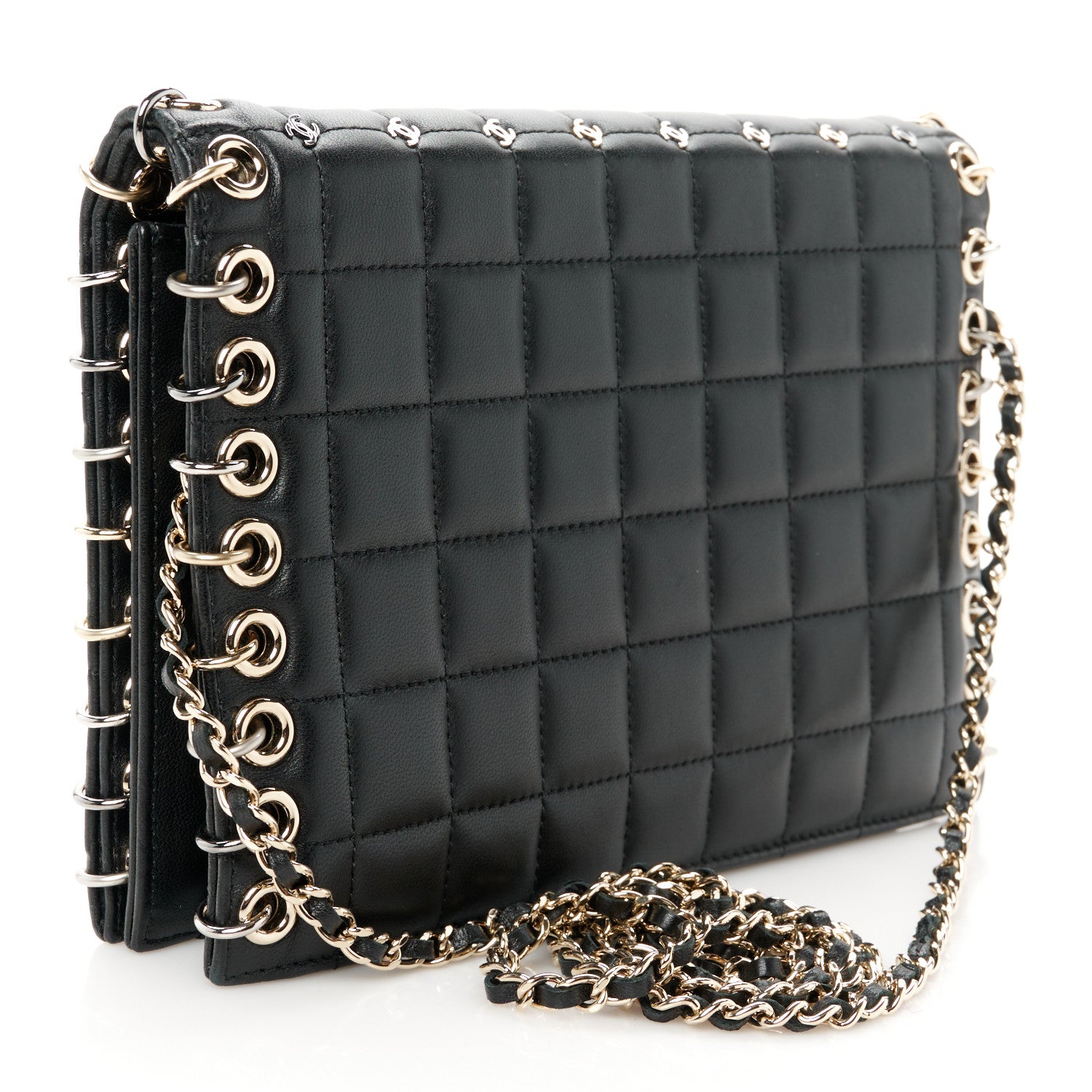 Chanel Lambskin Chocolate Bar Piercing CC Studded Small Chain Flap Bag Black 3 of 10