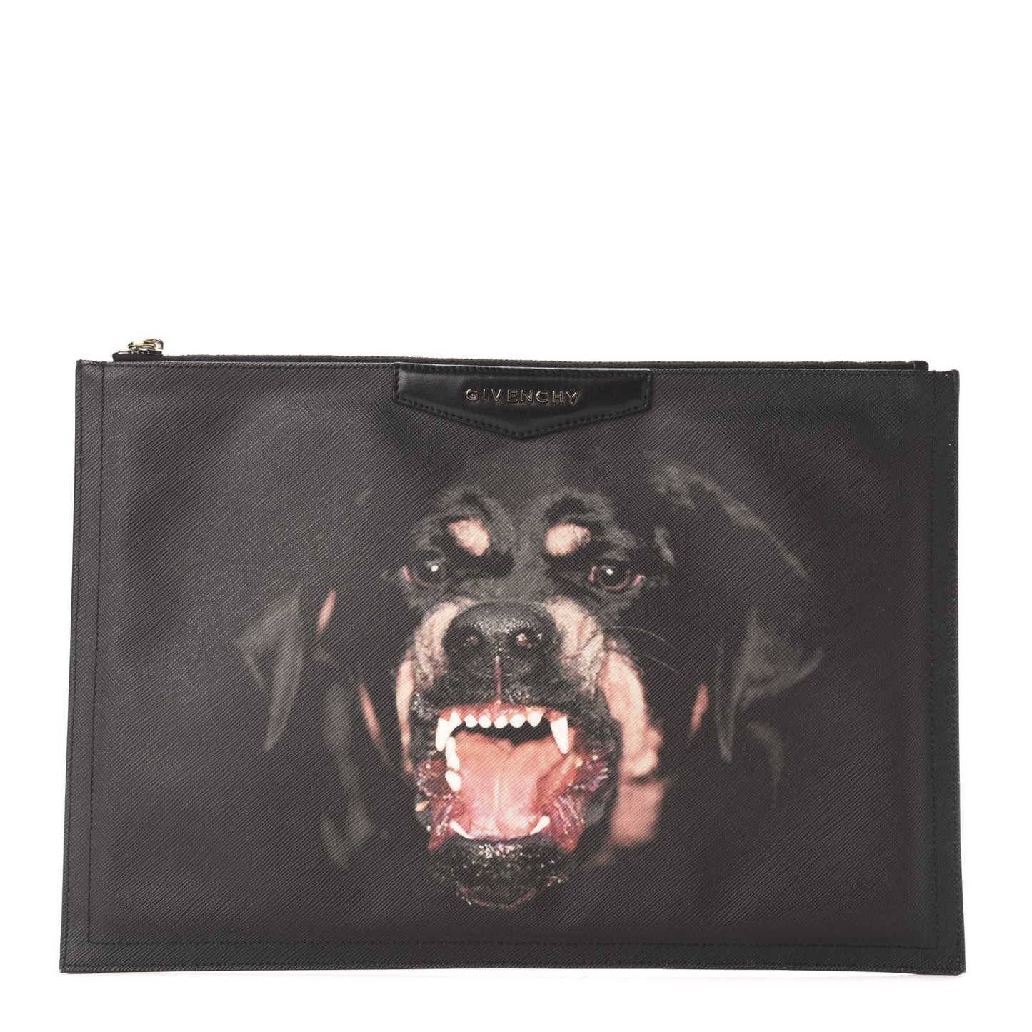 Textured Coated Canvas Rottweiler Print Large Cosmetic Pouch Black