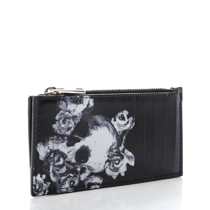 Alexander McQueen Calfskin Skull Rose 5 Fragments Zip Pouch Card Holder Black 3 of 7
